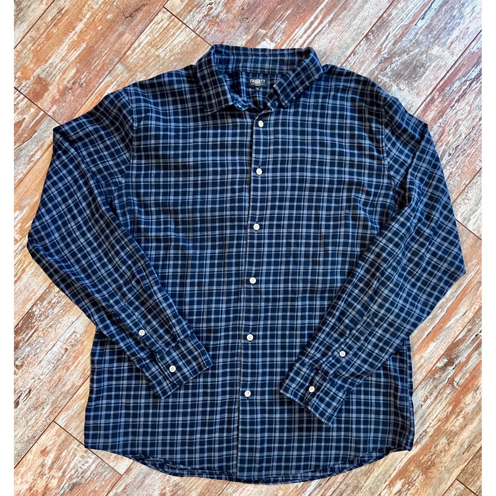 Faherty Reserve XL Blue Plaid Organic Cotton Button Front Shirt Mens